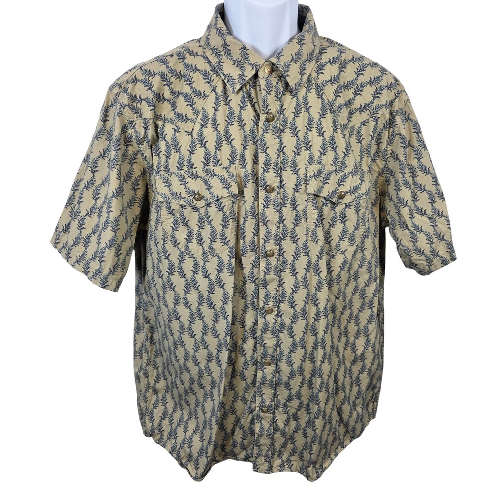 Moon Shine by Brad Paisley XL Pearl Snap Shirt Short Sleeve Leaf Print /B156